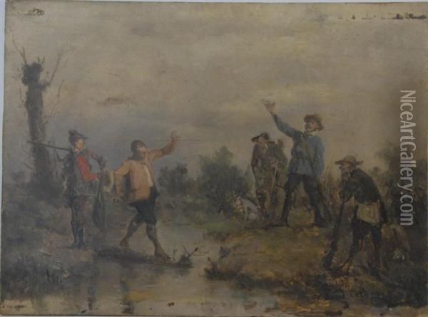 The Hunter's Crossing Oil Painting - Jan David Col