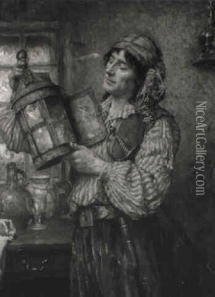The Smuggler's Lamp Oil Painting - William A. Breakspeare