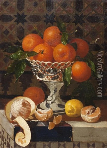 Still Life With Oranges Oil Painting - Antonio Mensaque
