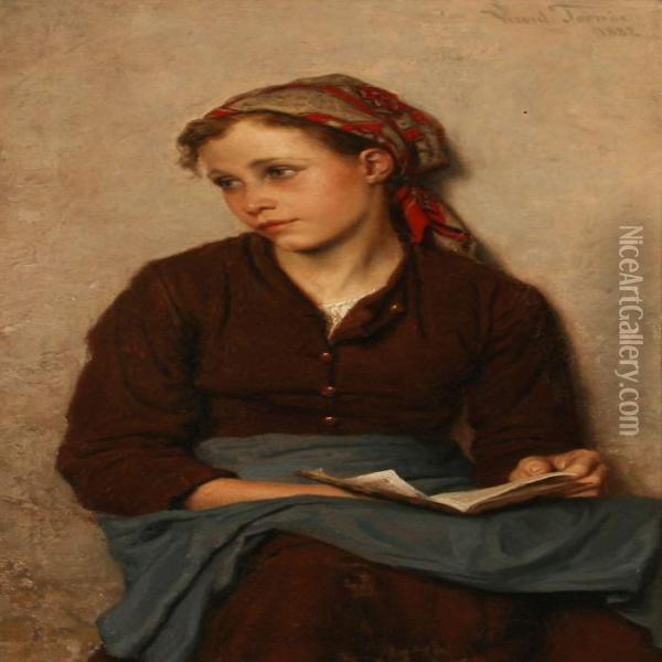 Sitting Girl With A Book Oil Painting - Wenzel Ulrik Tornoe