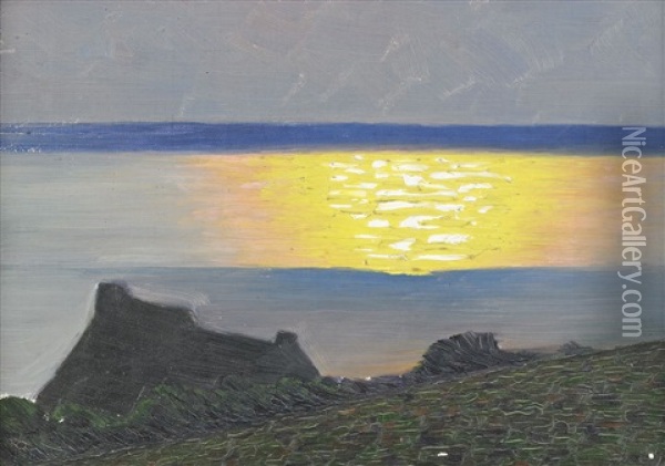 Kustlandskap I Solnedgang Oil Painting - Pelle Swedlund