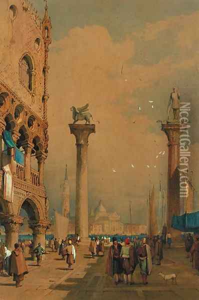 The piazetta of St Marks, Venice Oil Painting - Samuel Prout