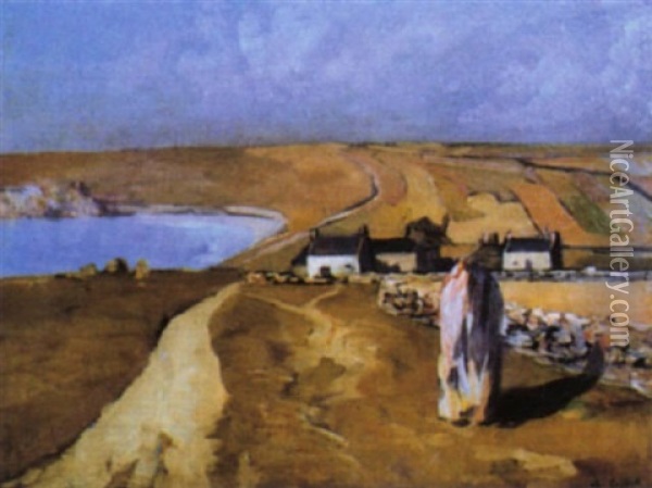 Village Pres De La Baie En Bretagne Oil Painting - Charles Cottet