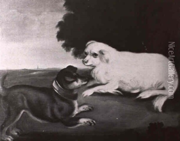 Two Pups In A Landscape Oil Painting - Philipp Reinagle