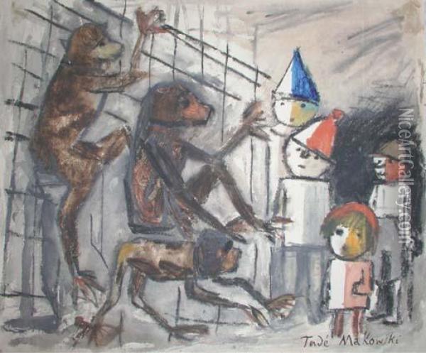 Singes Et Quatre Enfants Oil Painting - Tadeusz Makowski