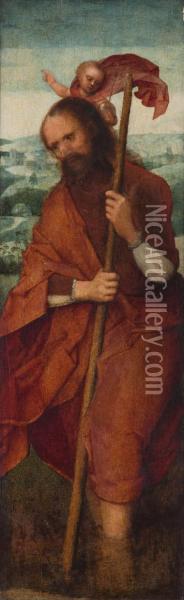 A) S. Giordano B) S. Cristoforo Con Bambino Gesu Oil Painting - Adriaen Isenbrandt (Ysenbrandt)