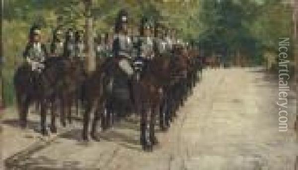The Mounted Guards Oil Painting - Luigi Gioli