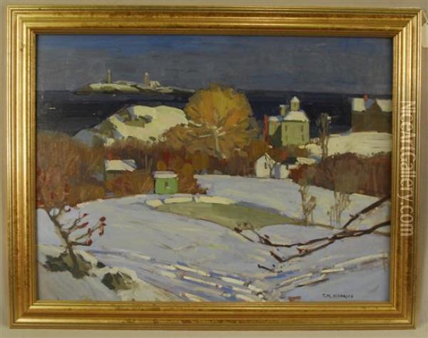 Winter View Harbor Oil Painting - Thomas Mower Martin