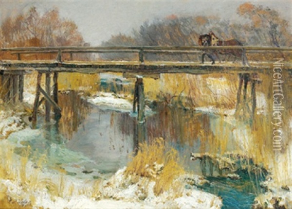 Winterlandschaft Mit Brucke Oil Painting - Karl Weiss