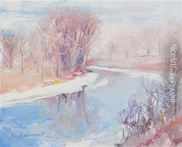 Winter Scene (a Group Of Four Works) Oil Painting - Albert H. Krehbiel