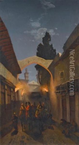 Nocturnal Cavalcade, Tehran Oil Painting - Alberto Pasini