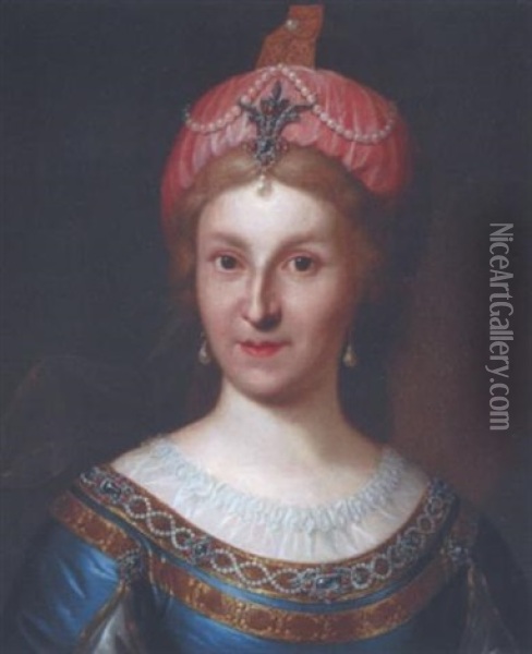 Portrait De Maria Fedorovna (?) Oil Painting - Johann Hieronymus Loeschenkohl