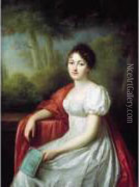 Portrait De Femme Assise. Oil Painting - J. Mottet
