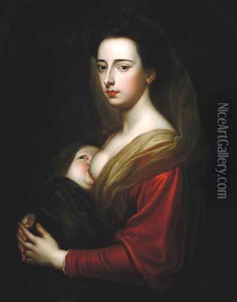 Portrait of Lady Mary Boyle 1566-1673 and Her Son Charles Boyle Oil Painting - Sir Godfrey Kneller