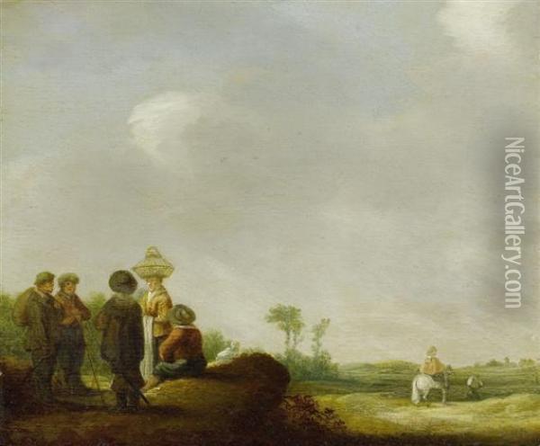 Vast Landscape With Peasants, Talking Oil Painting - Pieter de Neyn