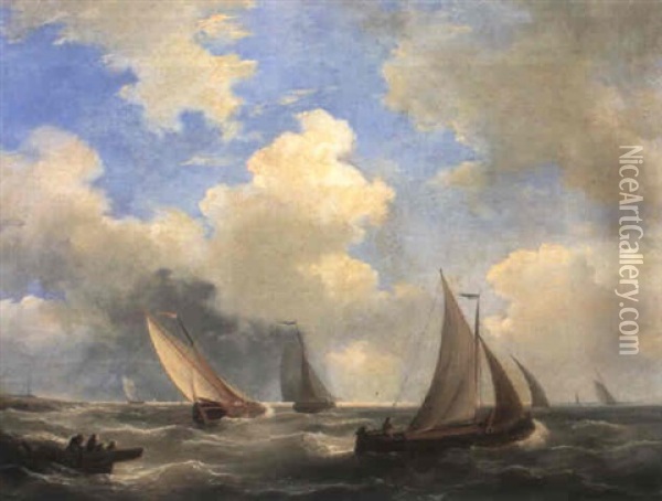Shipping At Sea Oil Painting - Hermanus Koekkoek the Elder