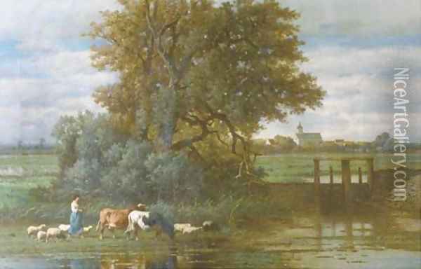 A country idylle Oil Painting - Louis Marie Dominique Romain Robbe