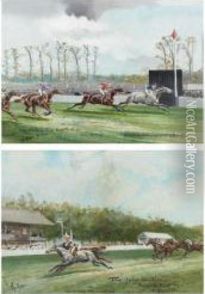 At The Races: A Set Of Six Gouaches Oil Painting - John Beer