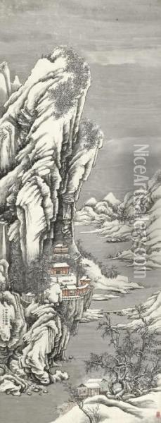 Snow Mountains After Li Cheng Oil Painting - Jin Cheng