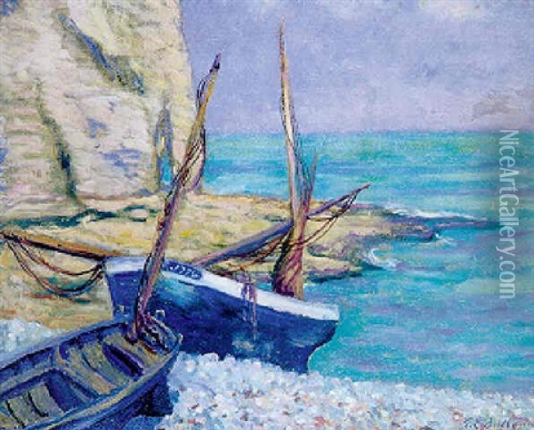 Les Barques A Etretat Oil Painting - Theodore Earl Butler