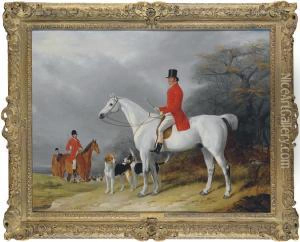 Thomas Tyrwhitt-drake, Master Of
 The Bicester And Warden Hillfoxhounds, On His Favorite Hunter 
Patchwork, With Drake's Duster,his Favorite Foxhound Oil Painting - William Barraud