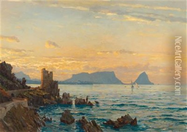 Capo Zafferano In The Gulf Of Palermo Oil Painting - Michael Zeno Diemer