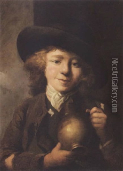 A Boy With A Pitcher Oil Painting - Nathaniel Hone the Elder