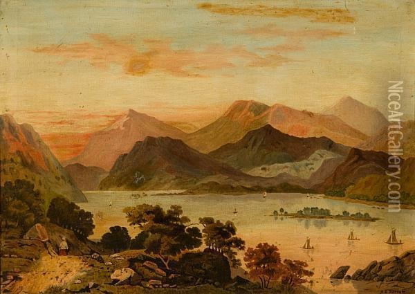 Mountainous Lakeland Landscape Oil Painting - A.E Barrett