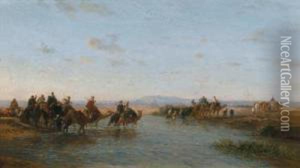 Caravan Crossing A River Oil Painting - Narcisse Berchere