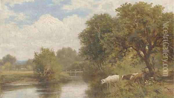 Cattle watering Oil Painting - Henry Maidment