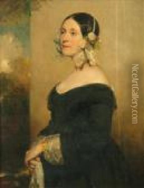 Portraitof A Lady, Half Langth Wearing A Black Dress Oil Painting - Sir John Watson Gordon