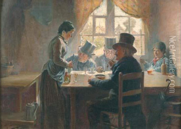  L'auberge A Allery, 1888  Oil Painting - Albert Decamps