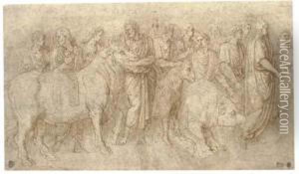 Priests Leading A Bull Oil Painting - Girolamo da Carpi