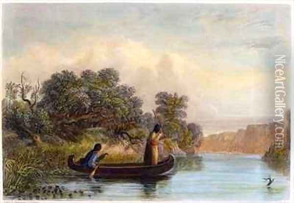 Spearing Fish from a Canoe Oil Painting - Eastman, Captain Seth