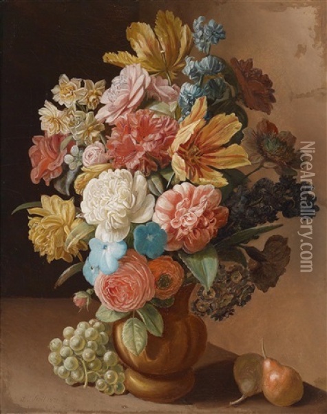 Blumenstillleben Mit Trauben Und Birnen Oil Painting - Leopold von Stoll