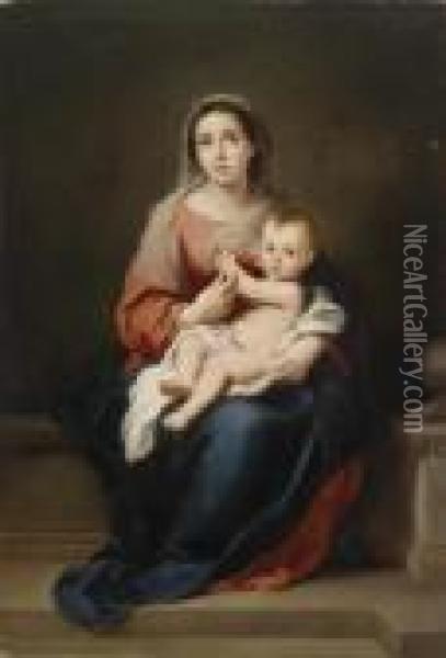 The Madonna And Child Seated On Herlap Oil Painting - Bartolome Esteban Murillo