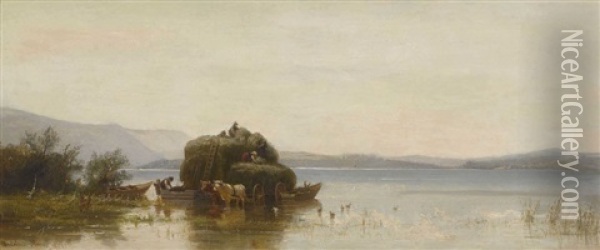 Heuboote Am Ufer Des Chiemsees Oil Painting - Christian Friedrich Mali