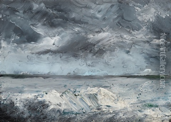 Packis I Stranden (ice Boulders On The Shore) Oil Painting - August Strindberg
