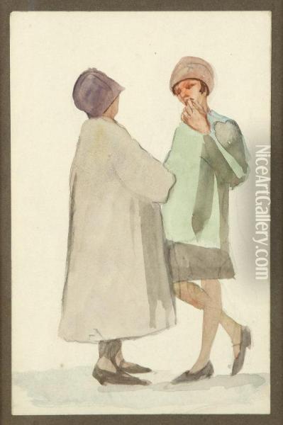 Dubliner's, Depicting Two Women Talking Oil Painting - Michael Healy