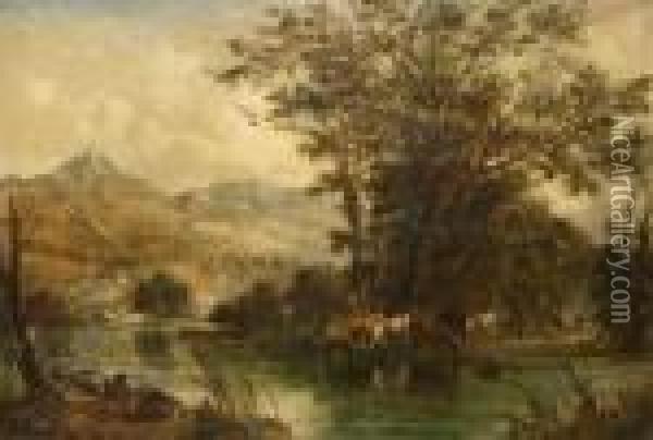 Cattle Watering By Rivers Edge Oil Painting - Thomas Gainsborough