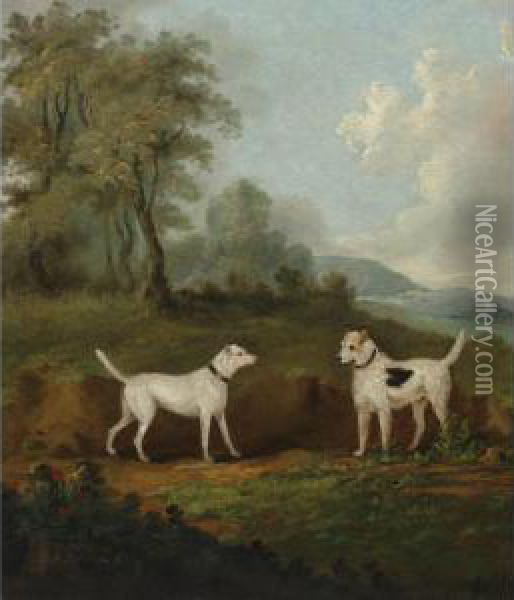 Two Dogs In A Landscape Oil Painting - J. Francis Sartorius