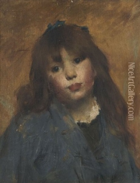 Portrait De Jeune Fille A La Robe Bleue Oil Painting - Georges Gaste