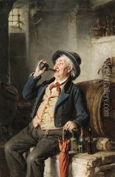 Wine Drinking Oil Painting - Hermann Kern