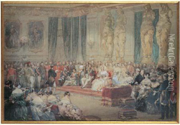 Reception Officielle Aux Tuileries Sous Le Second Empire Oil Painting - Eugene Louis Lami