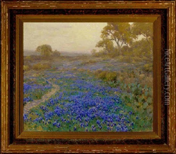 Blue Bonnets At Twilight, North Of San Antonio, Texas Oil Painting - Julian Onderdonk