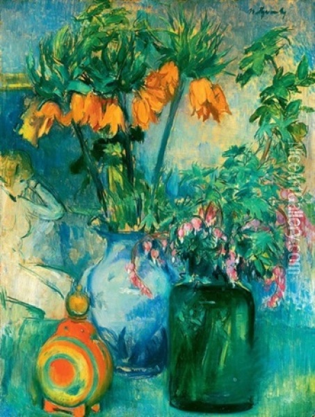 Viragok (flowers) Oil Painting - Laszlo Mattyasovszky Zsolnay