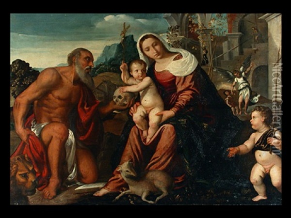 Maria Mit Dem Kind Und Der Heilige Hieronymus Oil Painting - Jacopo Palma il Giovane