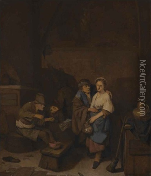 A Tavern Interior With Peasants Drinking Oil Painting - Cornelis Pietersz Bega