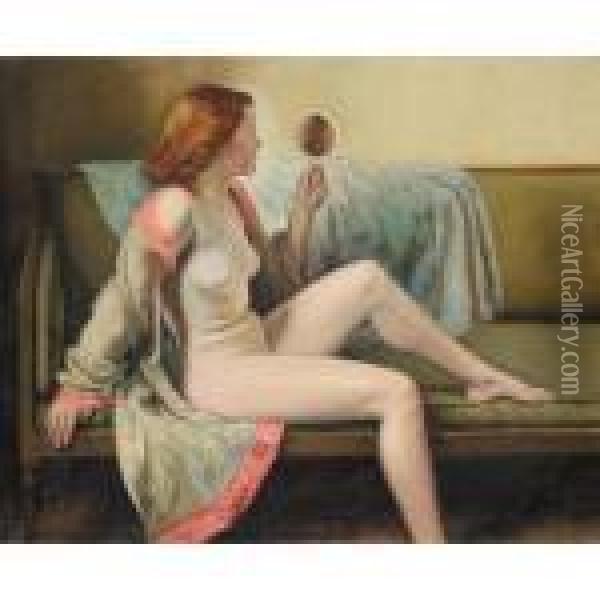 Nude With Mirror Oil Painting - William Rothenstein
