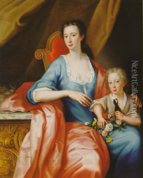 Portrait Of Ann, Countess Of Aberdeen, With Her Eldest Son, William Oil Painting - William Mosman
